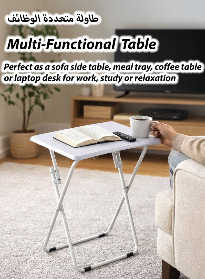 Toshionics Multi-Function Folding Table 60×40×70cm | Sofa Side Table, Laptop Desk, Coffee & Dinner Table | Wooden MDF Top with Steel Frame | Portable White Foldable Home Office Table - Image 5
